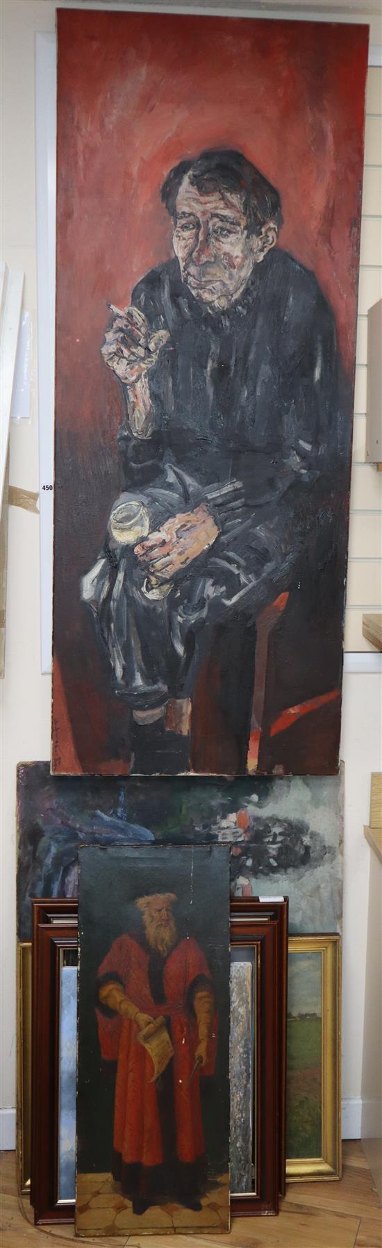 Colin Spencer, oil on canvas, Portrait of Michael Davidson, signed, 53 x 60cm, unframed, together with a group of